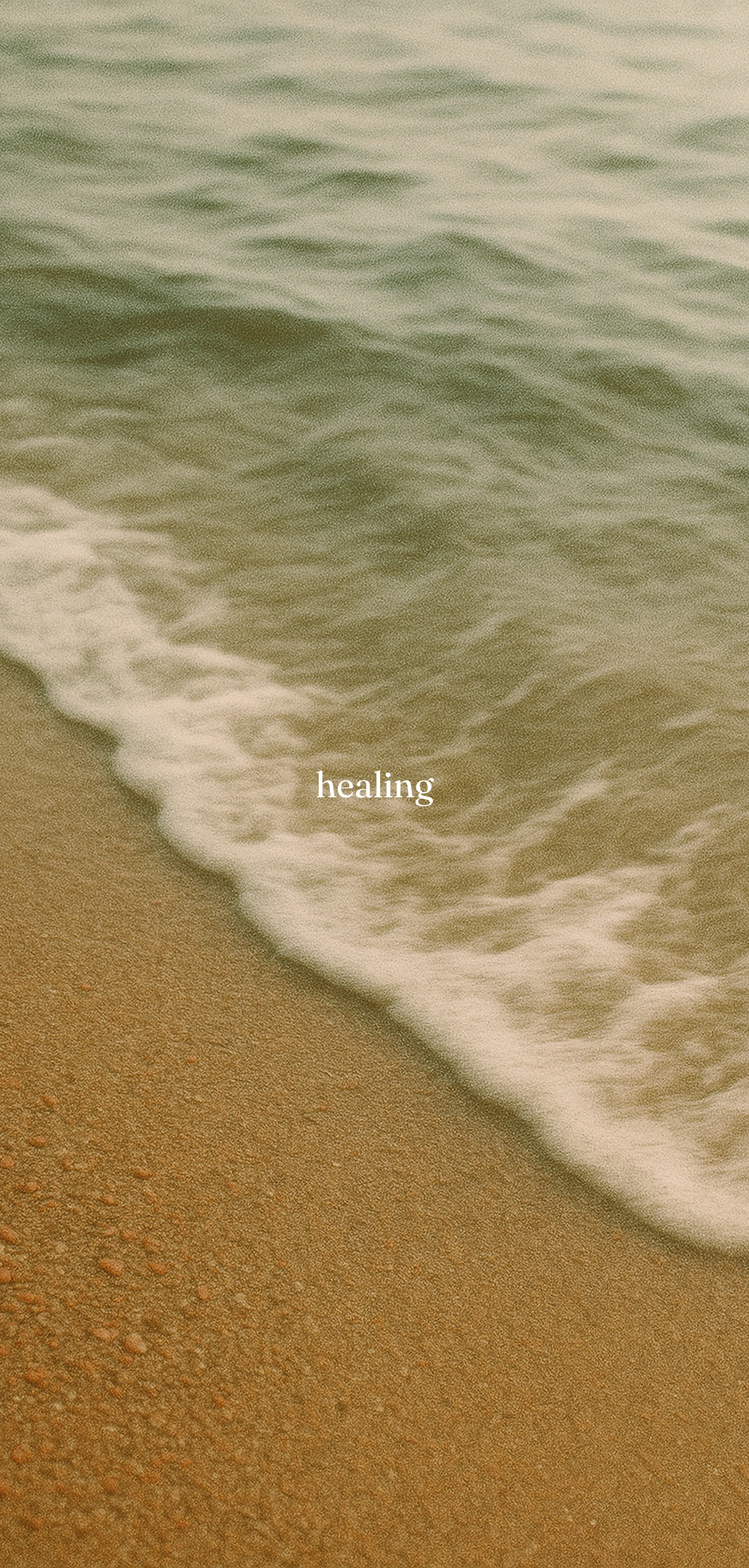 Calming background with ocean waves and the word “healing”