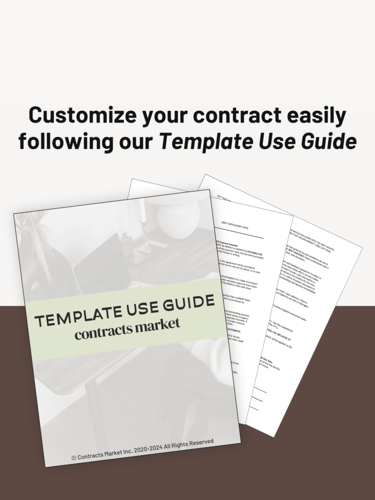 Contract template customization guide from The Contracts Market with sample legal documents for wellness professionals.