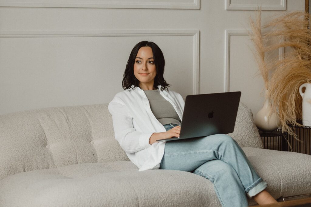 Wellness professional blogging on laptop in 2025